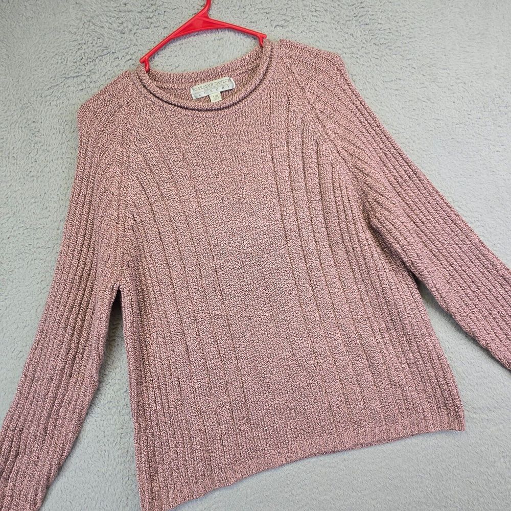 Carolyn Taylor by Design Fisherman Sweater Womens L‎ Pink Raglan Chunky Luxury
